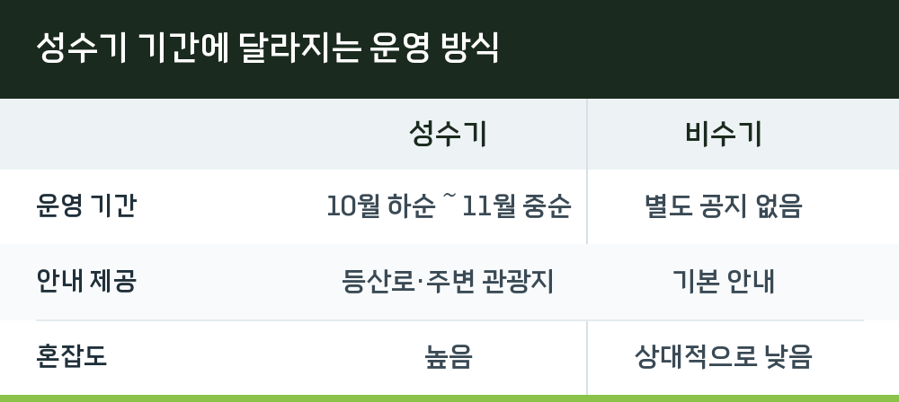 성수기 기간에 달라지는 운영 방식