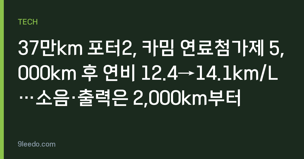 37만km 포터2, 카밈 연료첨가제 5,000km 후 연비 12.4→14.1km/L…소음·출력은 2,000km부터