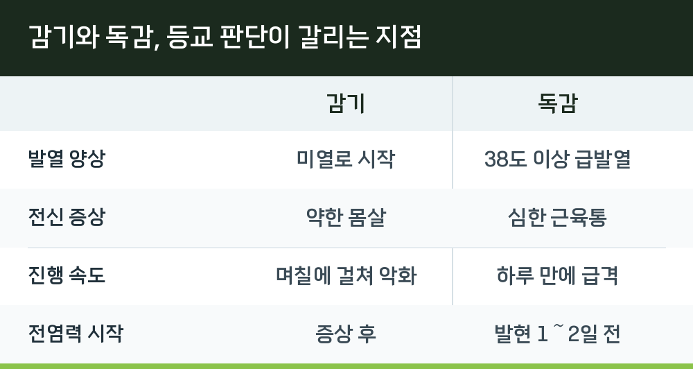 감기와 독감, 등교 판단이 갈리는 지점