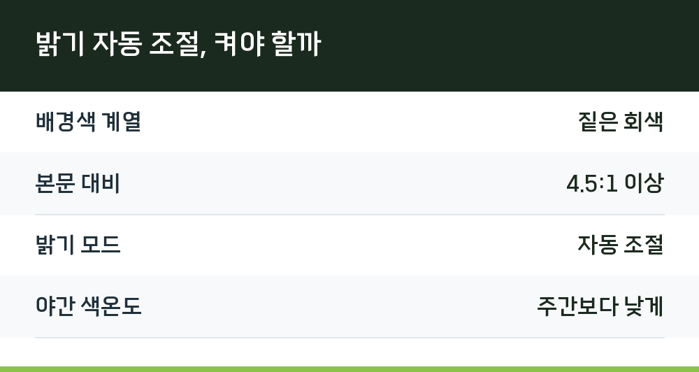 밝기 자동 조절, 켜야 할까
