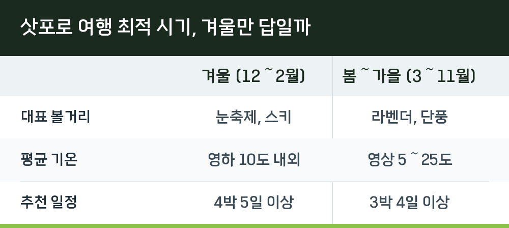 삿포로 여행 최적 시기, 겨울만 답일까