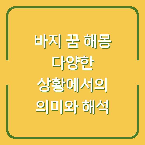 바지 꿈 해몽 다양한 상황에서의 의미와 해석
