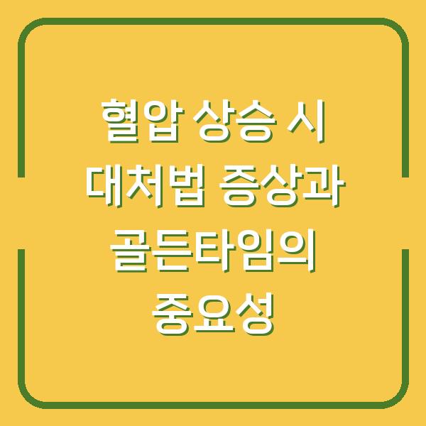 혈압 상승 시 대처법 증상과 골든타임의 중요성