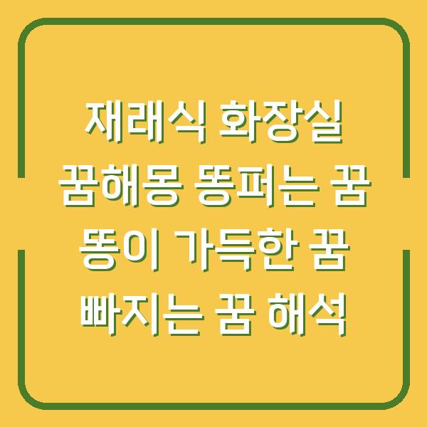 재래식 화장실 꿈해몽 똥퍼는 꿈 똥이 가득한 꿈 빠지는 꿈 해석