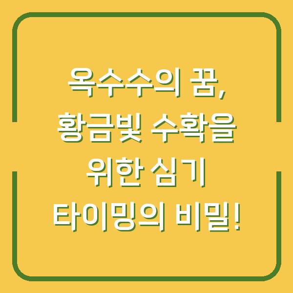 옥수수의 꿈, 황금빛 수확을 위한 심기 타이밍의 비밀!
