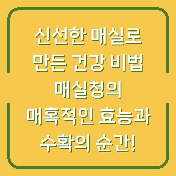 신선한 매실로 만든 건강 비법 매실청의 매혹적인 효능과 수확의 순간!