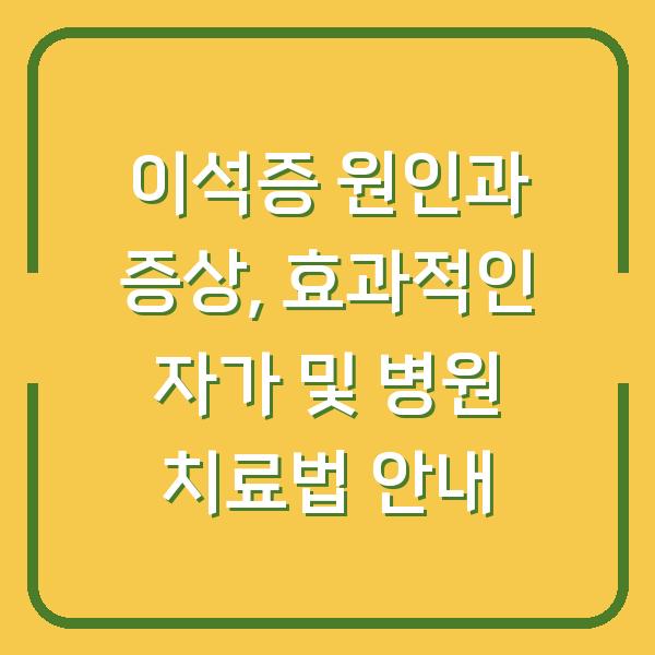 이석증 원인과 증상, 효과적인 자가 및 병원 치료법 안내