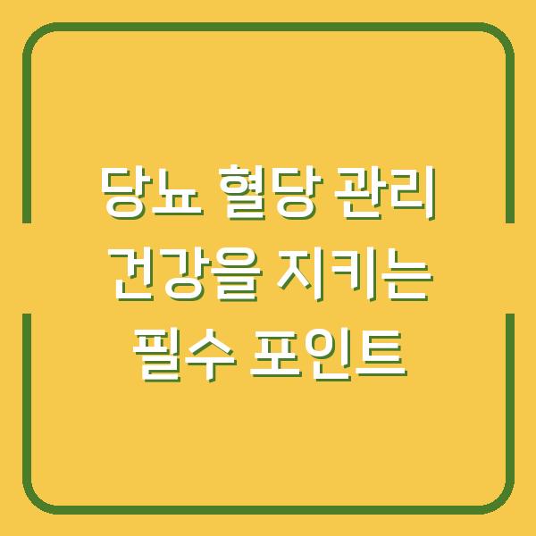 당뇨 혈당 관리 건강을 지키는 필수 포인트