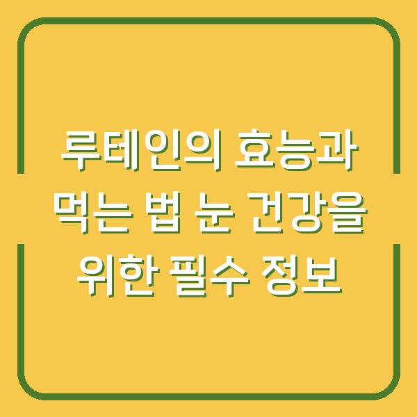 루테인의 효능과 먹는 법 눈 건강을 위한 필수 정보