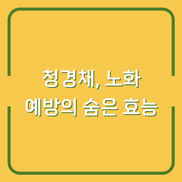 청경채, 노화 예방의 숨은 효능