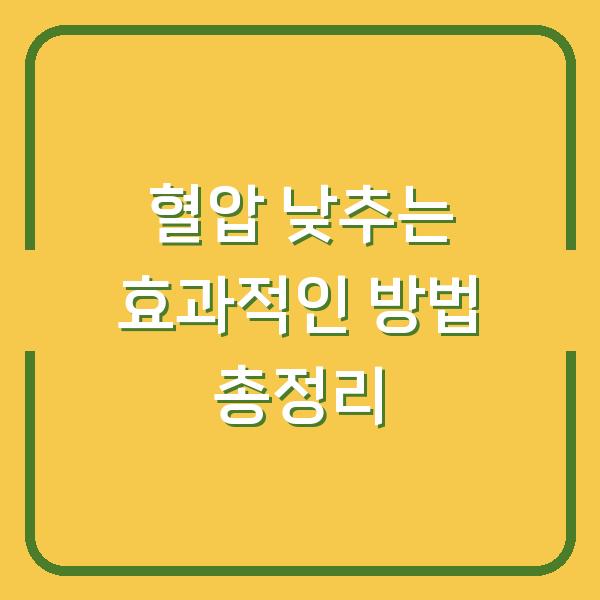 혈압 낮추는 효과적인 방법 총정리