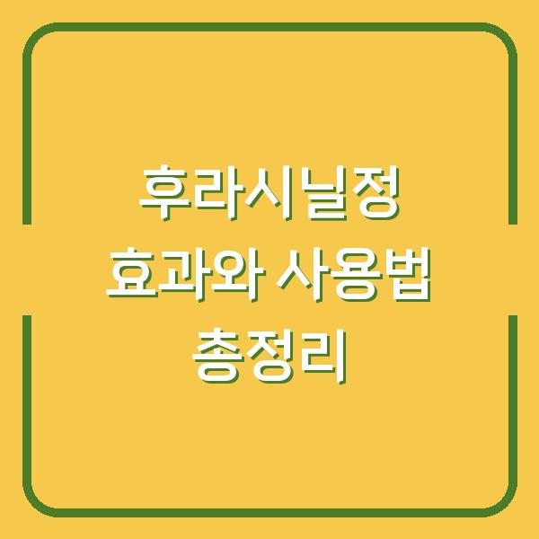 후라시닐정 효과와 사용법 총정리