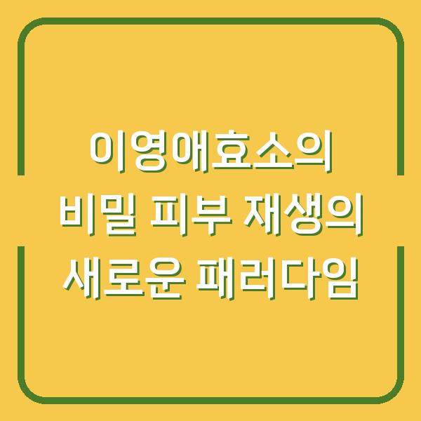 이영애효소의 비밀 피부 재생의 새로운 패러다임