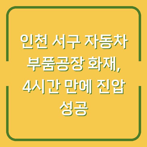 인천 서구 자동차 부품공장 화재, 4시간 만에 진압 성공