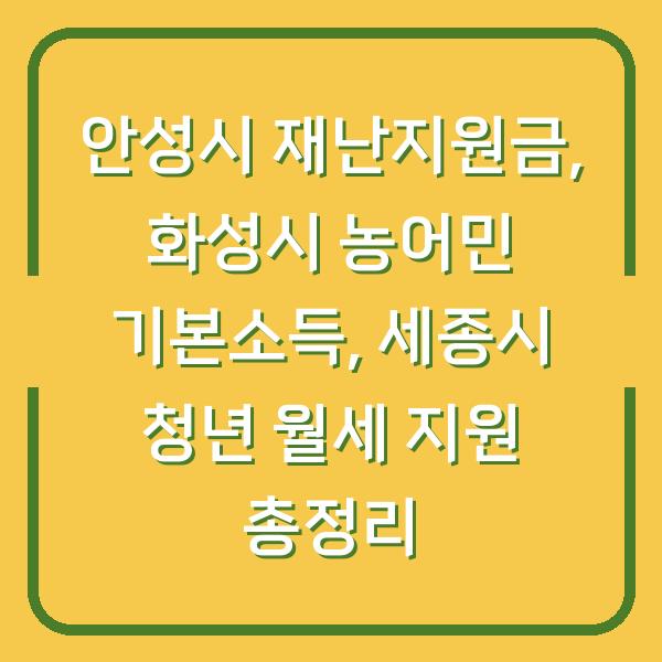 안성시 재난지원금, 화성시 농어민 기본소득, 세종시 청년 월세 지원 총정리