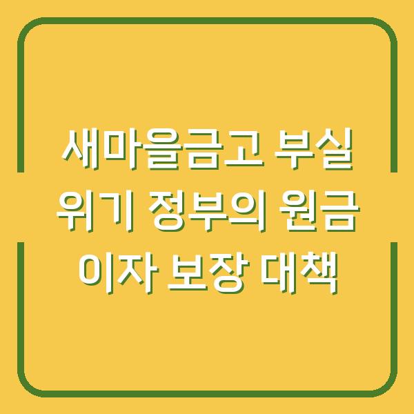 새마을금고 부실 위기 정부의 원금 이자 보장 대책