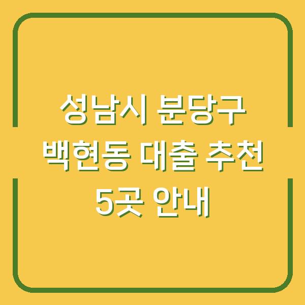 성남시 분당구 백현동 대출 추천 5곳 안내