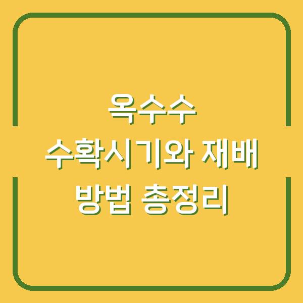 옥수수 수확시기와 재배 방법 총정리