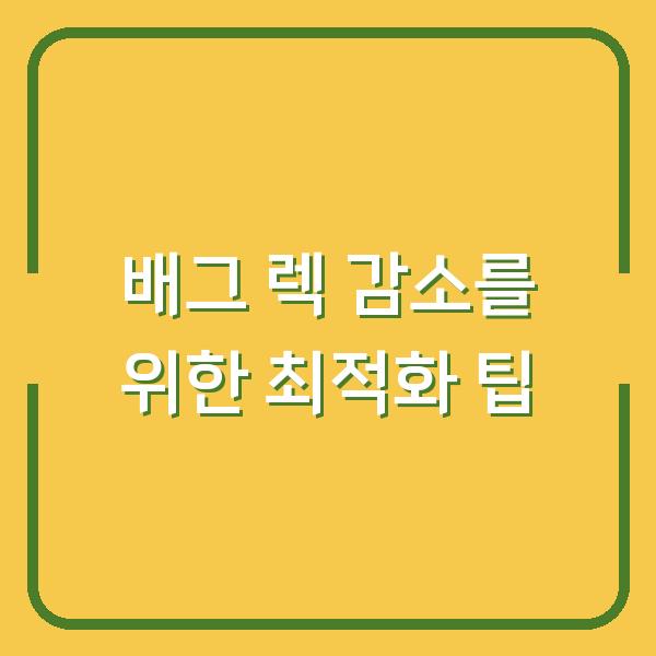 배그 렉 감소를 위한 최적화 팁